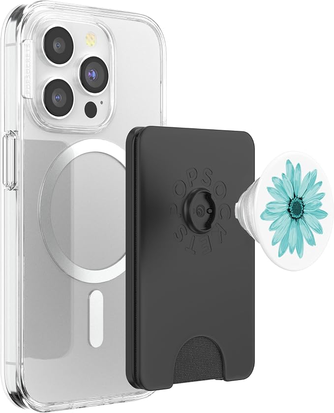 Floral Cell Phone Holder Pop Up Phone Grip White Teal Flower PopSockets Adhesive PopGrip
