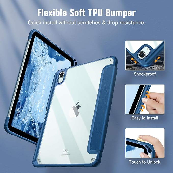 Fintie Clear Case for iPad mini 7th Generation (A17 Pro) / mini 6 8.3 | Slim Hybrid Shockproof Hard PC Back Cover Pencil Holder Viewing &amp Typing Angles Auto Sleep/Wake Black