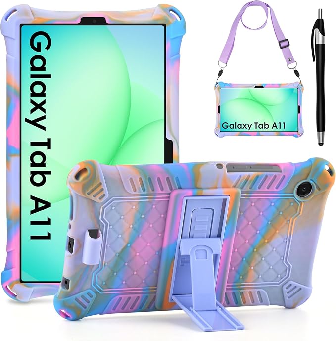 DETUOSI Compatible with Samsung Galaxy Tab A11 8.7 inch 2025 with Shoulder Strap &amp Stylus Pen Soft Silicone Multi-Angle Cover for Samsung Galaxy Tab A9 8.7 inch 2023 Black