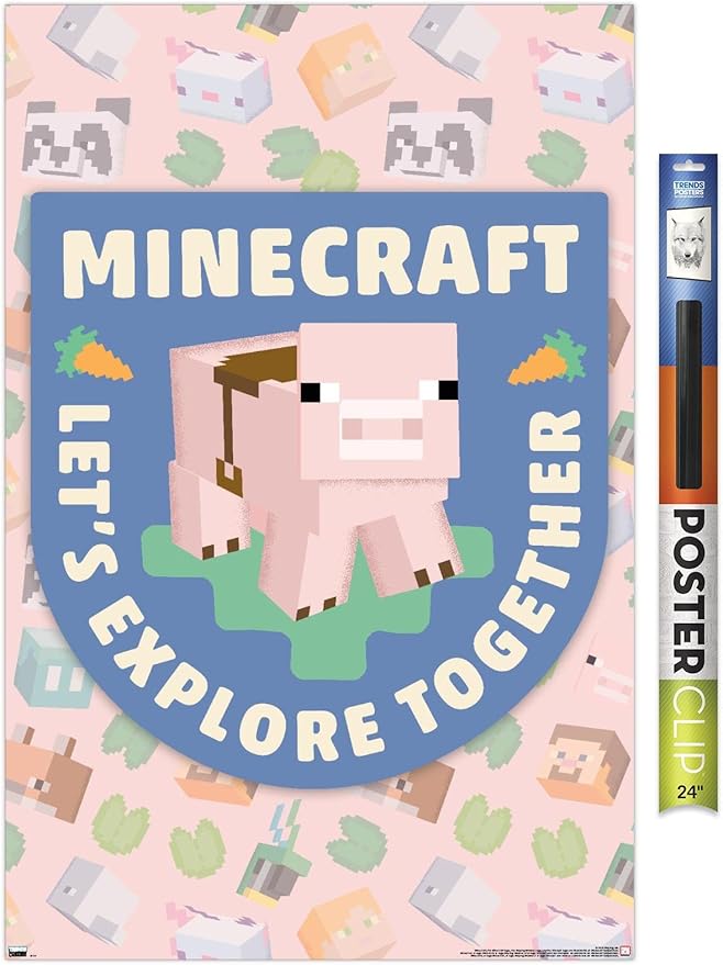 Trends International Minecraft - Let's Explore Together Wall Poster, 34L x 22.4W, Premium Poster & Clip Bundle