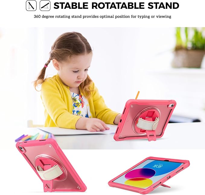 ProCase Rugged Case for iPad A16 11th Gen 2025/iPad 10th Gen 2022 -Black | Heavy Duty Shockproof Rugged Kids Cover with Hand Strap 360 Degree Rotatable Kickstand Protective for iPad 11/10