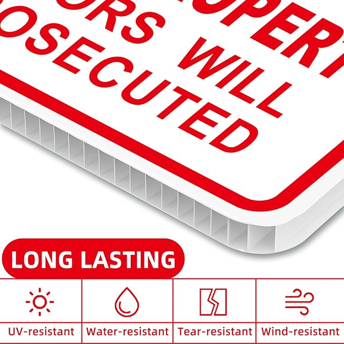 GXGGUS NO Trespassing Signs Private Property Video Surveillance Sign, Large 2-Pack 13"x10" Double-Sided Signs, H-Stake Metal Stakes, Outdoor Yard Sign for Home and Front Door Land, and Garden, Lawn