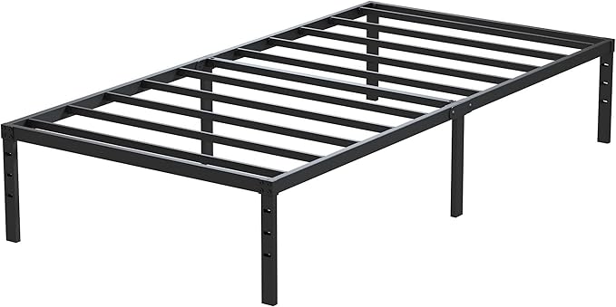 Heavy Duty Narrow Twin Bed Frame No Box Spring Needed, 14 Inch Metal Platform Narrow Twin Bed Easy Assembly, Noise Free, 30x75 Inch, Black