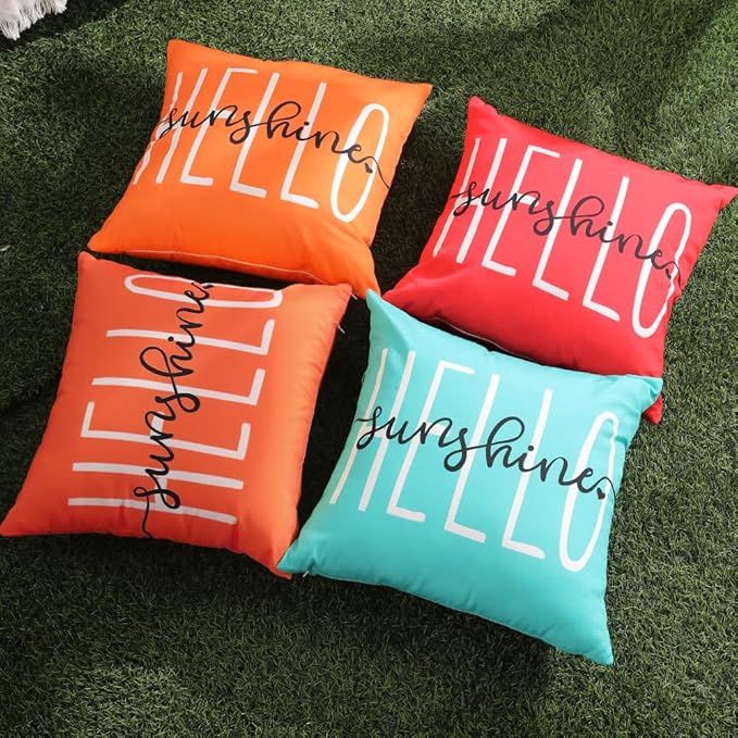 DFXSZ Outdoor Pillow Covers 18x18 Inch Set of 2 Hello Sunshine Decor Dirty Orange Waterproof Throw Pillow Covers Summer Outdoor Pillow Covers Decor for Patio Funiture Garden Sofa Couch1 020J18