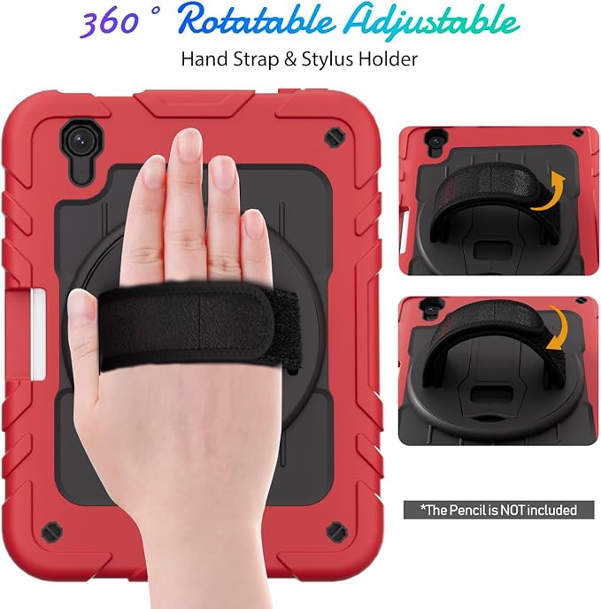for iPad mini 7 A17 Pro/iPad mini 6 8.3 Inch Case iPad mini 7th/6th Generation Case (2024/2021) with Pencil Holder/Kickstand Hand Strap/Shoulder Strap Black