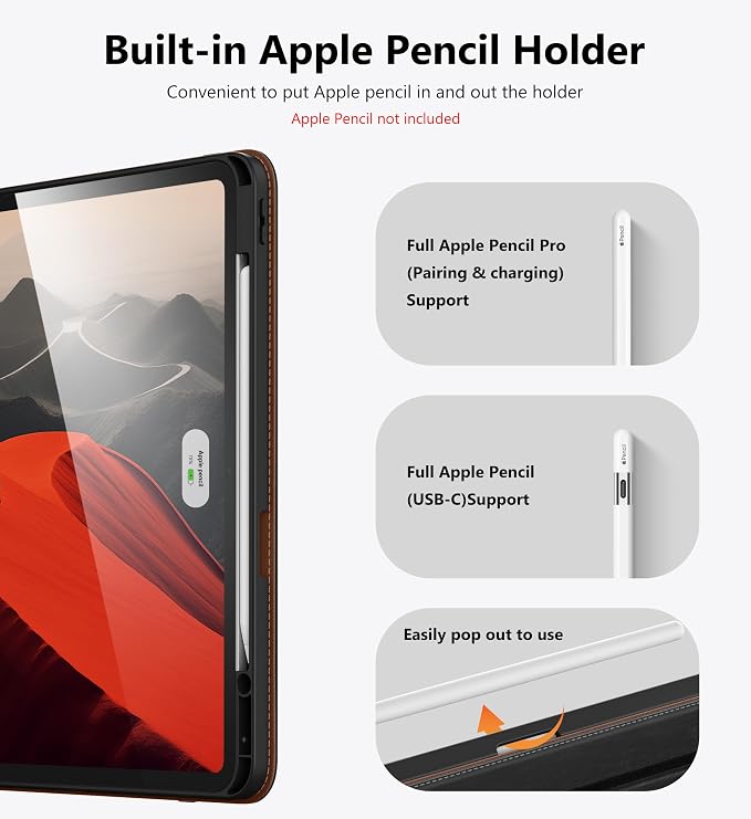 DTTO for iPad Pro 13 Inch Case M5 / M4 (2025/2024) Brown | 360 Degree Rotating Premium Faux Leather Folio Stand Cover with Pencil Holder Auto Sleep/Wake Multiple Angles