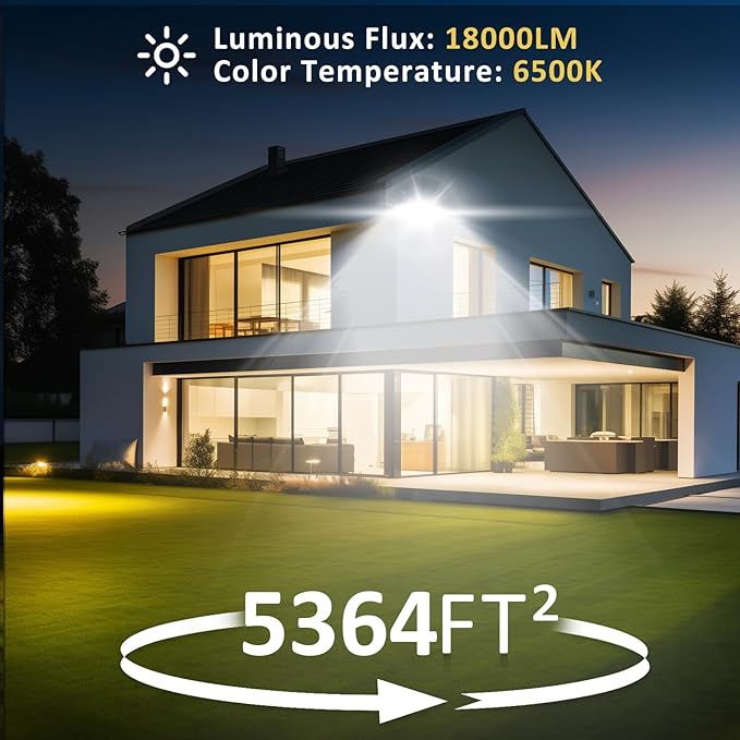 200W Flood Lights Outdoor,18000 LM Bright Work Light,6500K Daylight White LED Flood Light Outdoor, IP66 Waterproof Exterior Floodlight for Yard Garage Stadium 2 Pack