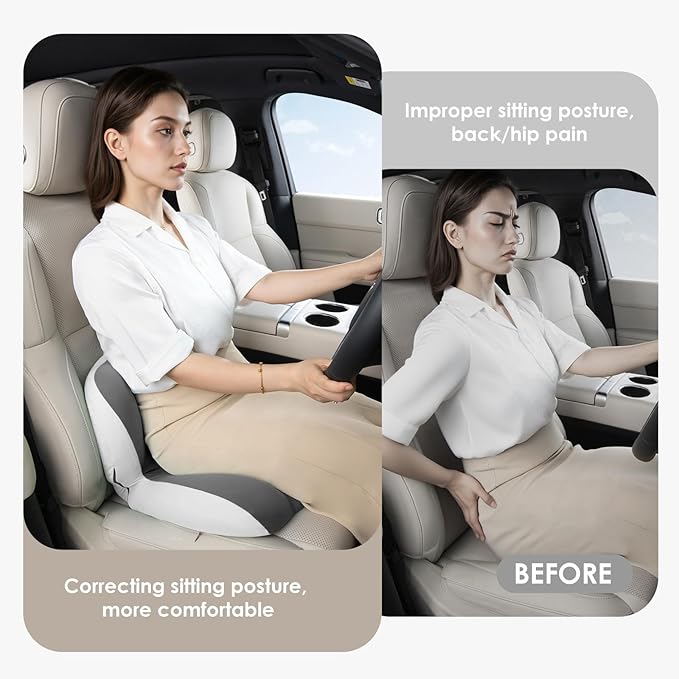 FLORICH Memory Foam Truck Seat Cushion,Car Seat Cushion and Lumbar Support Pillow for Office Chair, Ergonomic Back Support & Sciatica Relief for Long Drives(Light Beige Grey)