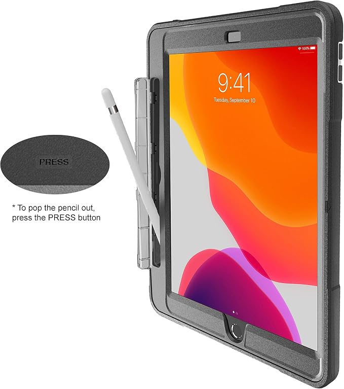 New Trent iPad 9th Generation 8th Generation 7th Generation Stronger Kickstand Full Body case with Rotational Hand Strap &amp Screen Protector 2021 2020 2019 (with Pencil Holder)