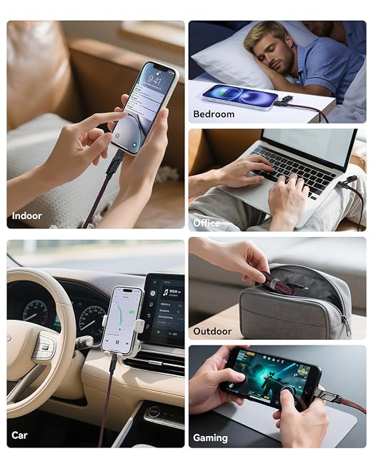 Multi Charging Cable Fast Charging 240W2Pack 4in1 USB C to Lightning Cable | Braided USB C Cable iPhone Charger Cable with USB A/C to C/Lightning for iPhone 17 16 15 14 Pro/MacBook/iPad
