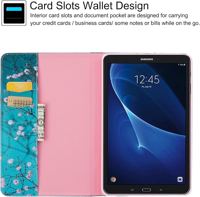 Galaxy Tab A 10.1 with S Pen Case Newshine Slim Folding Stand Case with Card Slots Protective Cover for Samsung Galaxy Tab A 10.1 inch Tablet with S Pen Version (SM-P580/P585) - Almond Flowers