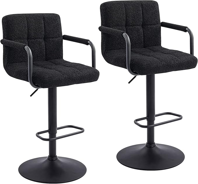 Furnimart 30" Artificial Sherpa Upholstered Bar Stool, Adjustable Counter Stools Bar Chairs Modern Design Swivel Barstools Hydraulic Stools for Kitchen and Dining Room Set of 2 (FauxFur-Black)