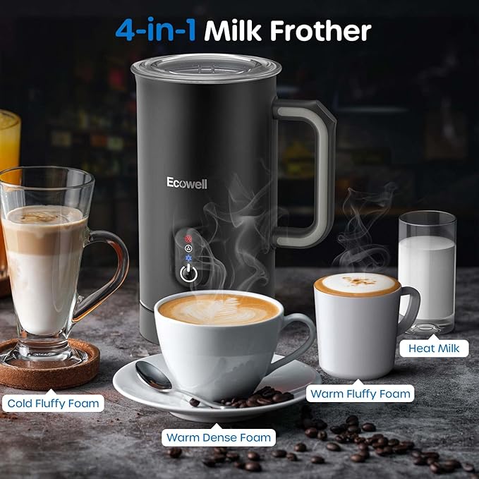 ECOWELL Milk Frother, 4-in-1 Electric Milk Steamer, 120s Fast Frothing