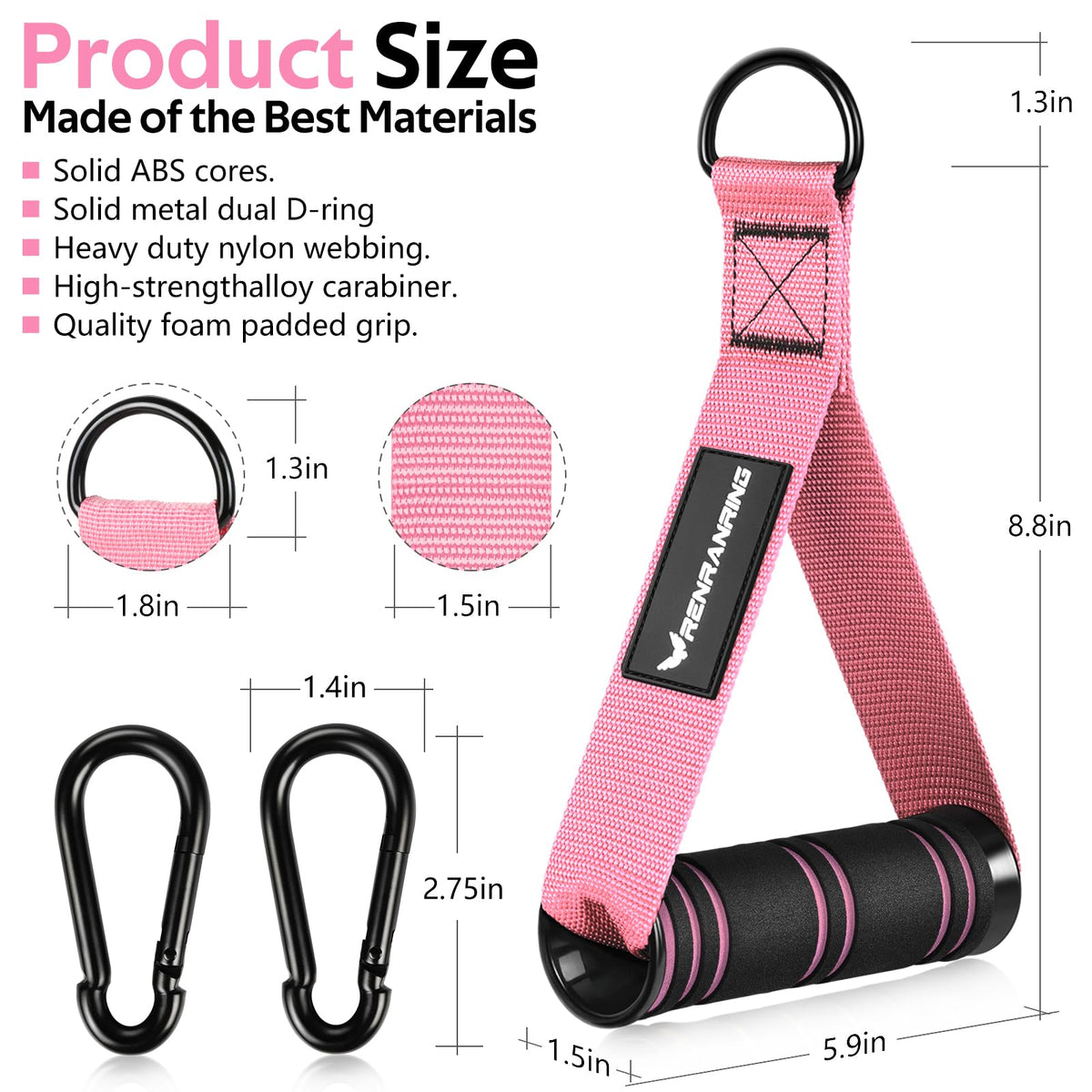 RENRANRING Gym Exercise Handles, Replacement Handle Attachments for Cable Machine Pulleys, Resistance Band and Strength Trainer, Pull Down Workout Accessories, Home Gym Add On Equipment