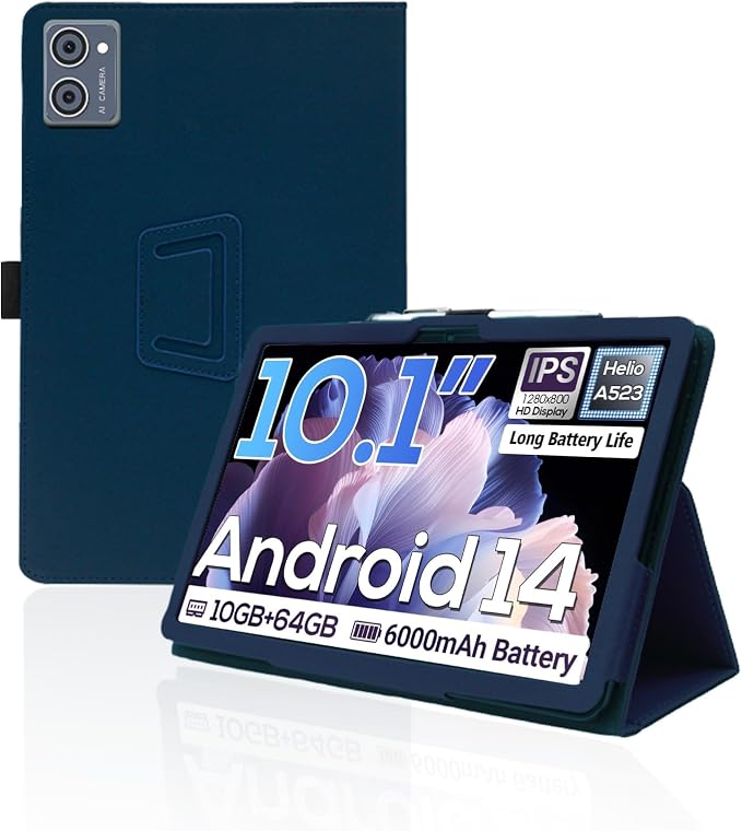 for DigiLand s10 10.1 Inch Android Tablet CaseBOVUGAC Folding Stand Protective Cover with Pencil Holder and Wrist StrapFull Protection Premium PUScratch Resistant(Black)