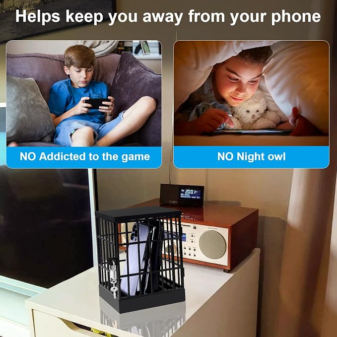 Gemaxvoled Cell Phone Jail Lock Box Mobile Phones Prison Lockable Cage for Classroom Family Time Party