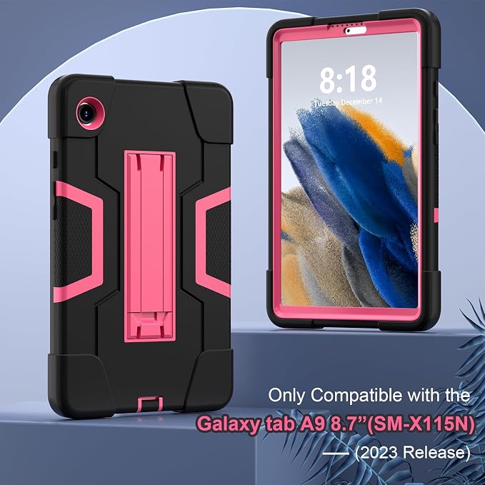 case for Galaxy Tab A9 8.7 2023 Case Hard PC Soft Silicone Kickstand Rugged Heavy Duty High Impact Protective Case for Samsung Galaxy Tab A9 8.7 Inch 2023 SM-X110 SM-X115 Black