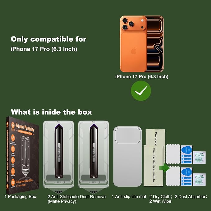 [2-Pack Matte Tempered Glass Screen Protector for iPhone 15 Pro Max Anti-Fingerprint &amp Oil Resistant Smooth as Silk 9H Hardness Bubble-Free Case Friendly 6.7-Inch