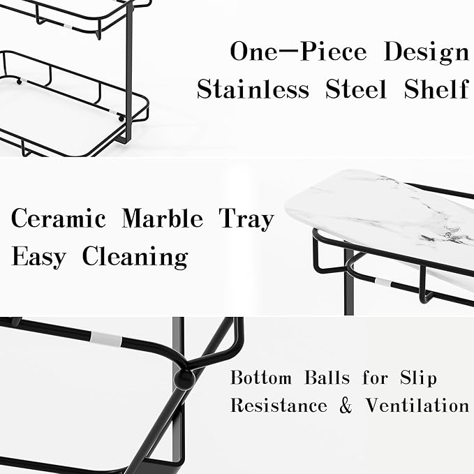 Bathroom Organizer Countertop Perfume Organizer Makeup Organizer Cosmetics Storage Display Rack Vanity Tray Dresser Stainless Steel Gold Shelf White Marble Ceramic Tray