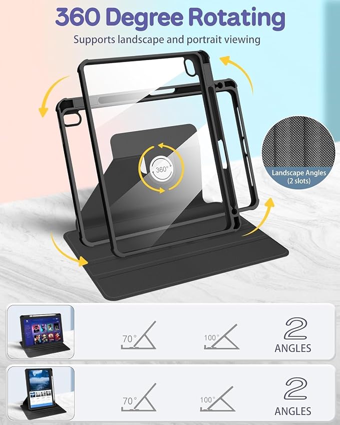 Rotating Case for iPad (A16) 11th/10th Generation 10.9'' inch 2025/2022 Soft TPU Back Cover Bump Drop Resistance Built-in Pencil Holder Adjustable Stand Auto Wake/Sleep Soccer Ball