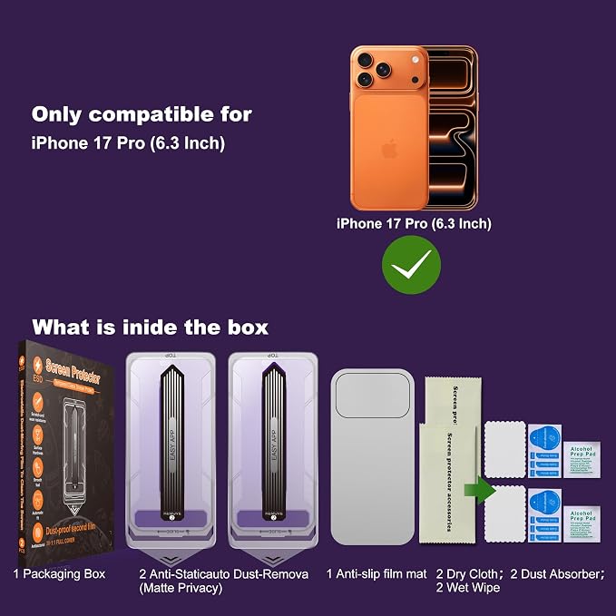 [2-Pack Matte Tempered Glass Screen Protector for iPhone 15 Pro Max Anti-Fingerprint &amp Oil Resistant Smooth as Silk 9H Hardness Bubble-Free Case Friendly 6.7-Inch