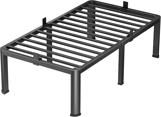 16 Inch Twin Heavy Duty 3500 lbs Bed Frame with Round-Corner Legs & Anti-Squeak Design – Quick Assembly Metal Platform, No Box Spring Needed