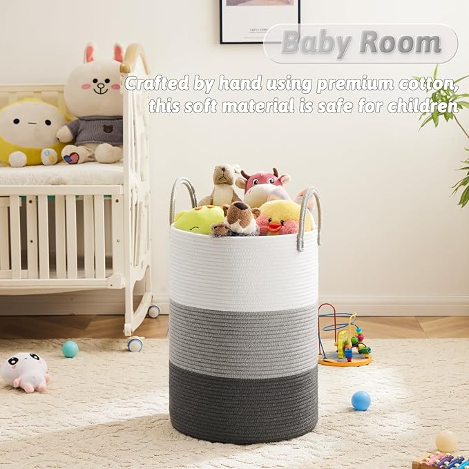 Laundry Basket,Woven Cotton Rope Laundry Hamper,100L for Decorative Storage of Dirty Clothes,Toys and Blankets in Bathroom,Bedroom and Living Room