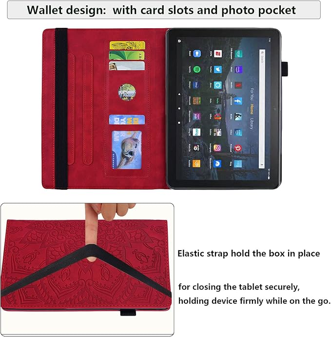 for Kindle Fire HD 8 Tablet (only Fits 10th Generation) &amp Fire HD 8 Plus 8 Case 2020 with Stand/Pencil Holder/Card Pocket/Elastic Band Embossed PU Leather Floral Cover Brown Peacock Flower