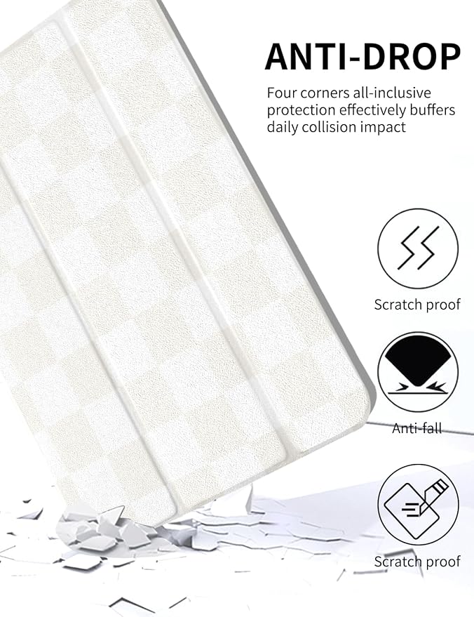 Case for iPad 9th/ 8th/ 7th Generation Case 10.2&amp10.5 Inch (2021/2020/2019 Release) Slim Lightweight Soft Trifold Back Cover with Pencil Holder &amp Auto Sleep/Wake CoverBeige Checkered