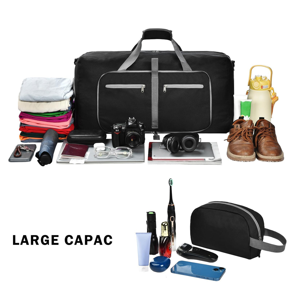Felipe Varela Duffle Bag with Shoes Compartment and Adjustable Strap,Foldable Travel Duffel Bags for Men Women,Waterproof Duffel Bags