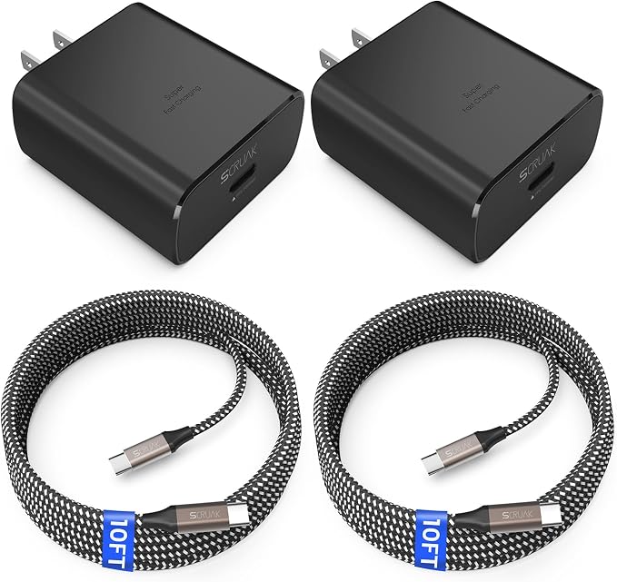 45W USB-C Charger2-Pack 45 Watt Super Fast Charger Type C Wall Charging Block with 2X 10FT Type C Cable for Cable for Samsung Galaxy S26 Ultra/S26/S25+/S25 Ultra/S24+/S23/S22Note 10/20 Tab S9...