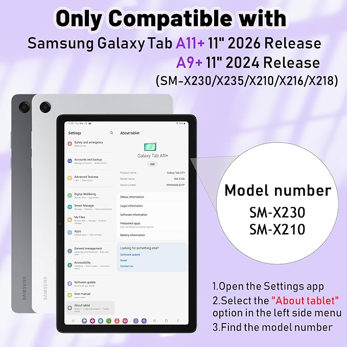 Case for Samsung Galaxy Tab A11+/A11 Plus 11” 2026 Samsung Galaxy Tab A9+/A9 Plus 11” 2024 Model Heavy Duty Shockproof Hard High Impact Protective Case Black