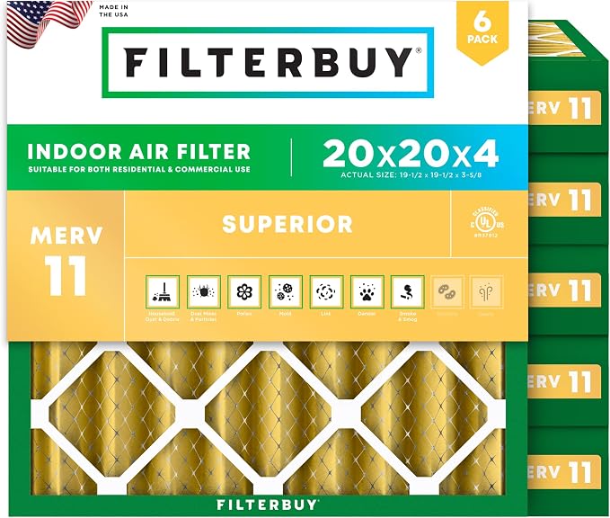 Filterbuy 20x20x4 Air Filter MERV 11 Superior Pet & Allergy Defense,