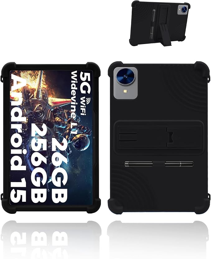 for YOBANSE P60 Android Tablet10.1 2.5K Ultra Clear Display Tablet Model CaseSoft Silicone Adjustable Stand Cover Lightweight Kids Friendlywith Capacitive PenBlack.