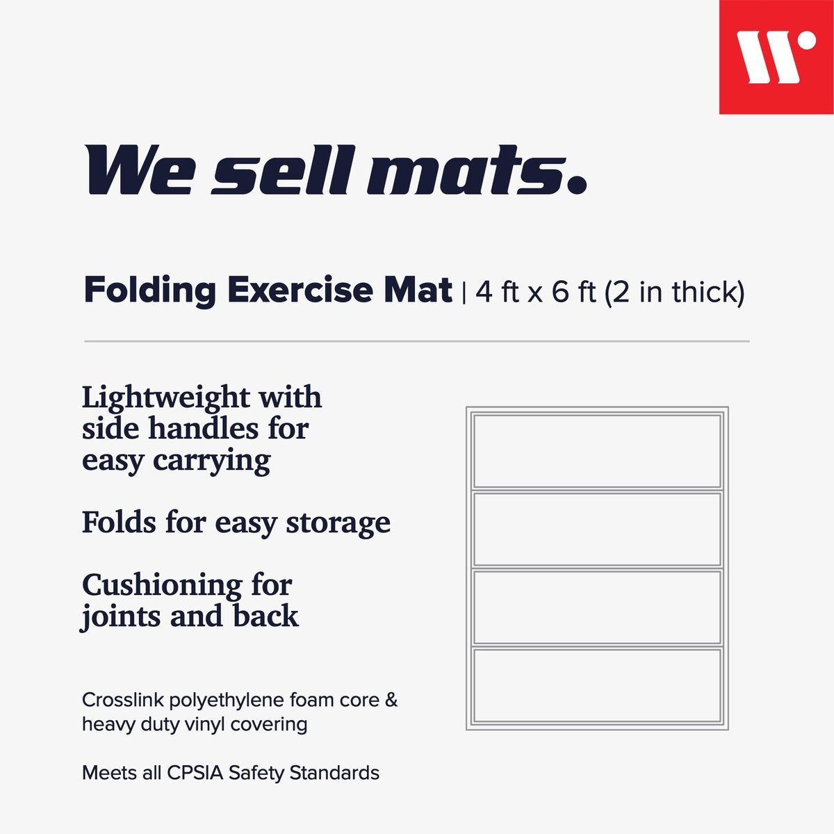 We Sell Mats 4 ft x 6 ft x 2 in Personal Fitness & Exercise Mat, Lightweight and Folds for Carrying, Black / Blue