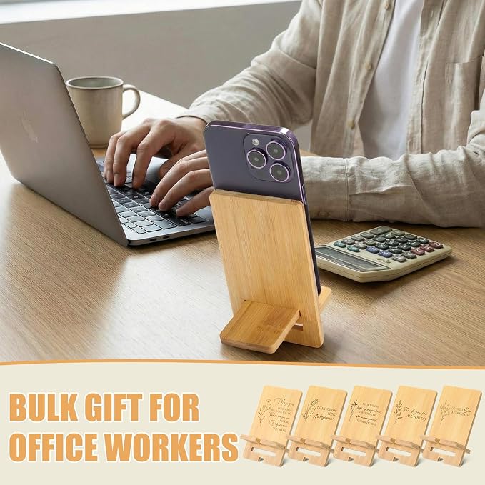 Ripeng 30 Pcs Employee Appreciation Gifts Bulk Bamboo Phone Stand for Desk Office Workers Inspiration Thank You Gift for Team Coworkers Staff Volunteer Nurse Teacher Colleagues Gratitude (Inspiration)