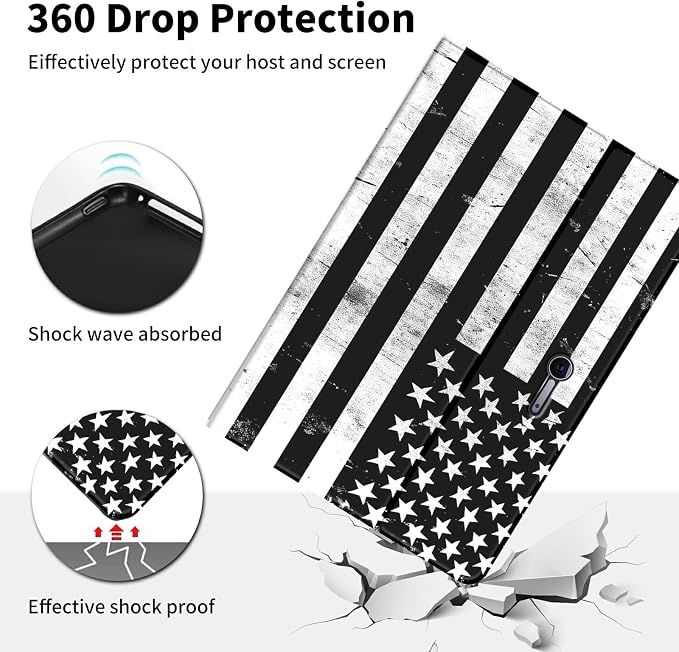 Case for Microsoft Surface Go 4/3/2/1 (2023/2021/2020/2018)-Slim PU Leather Lightweight Adjustable Stand Smart CoverAmerican Flag
