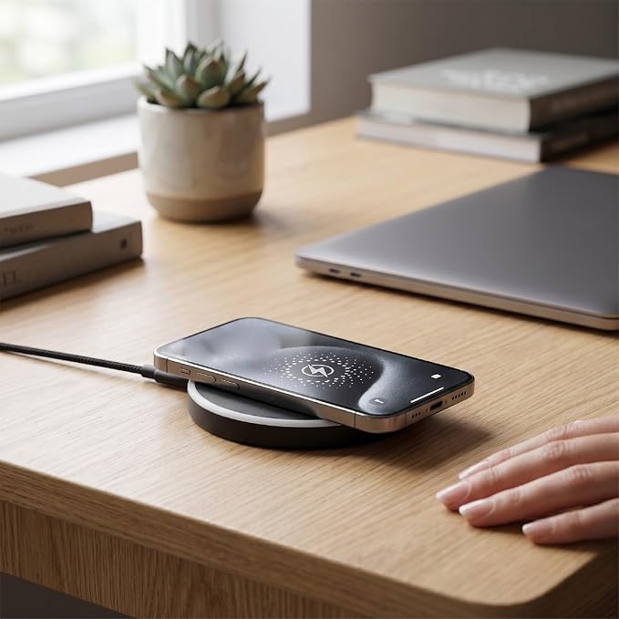 Magnetic Wireless Charging Pad 15W Fast Charging with Overcurrent Overheat Protection and Built in Magnet for iOS 16 17 Phone Wireless Device (Black)