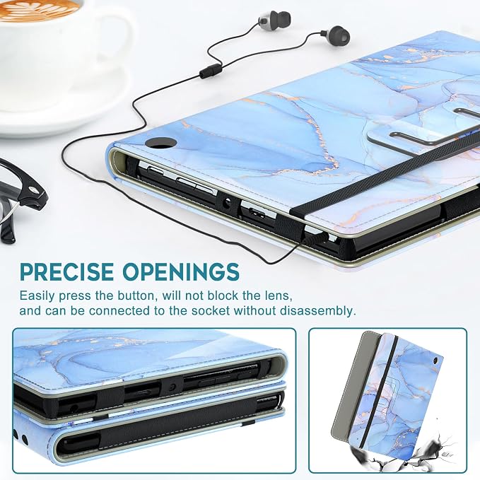 COOWPS Case for New Amazon Fire HD 8 &amp HD 8 Plus Tablet (12th/10th Generation 2024/2022/2020 Release) - Slim Folding Stand Cover with Auto Wake/Sleep and Hand Strap Blue Marble