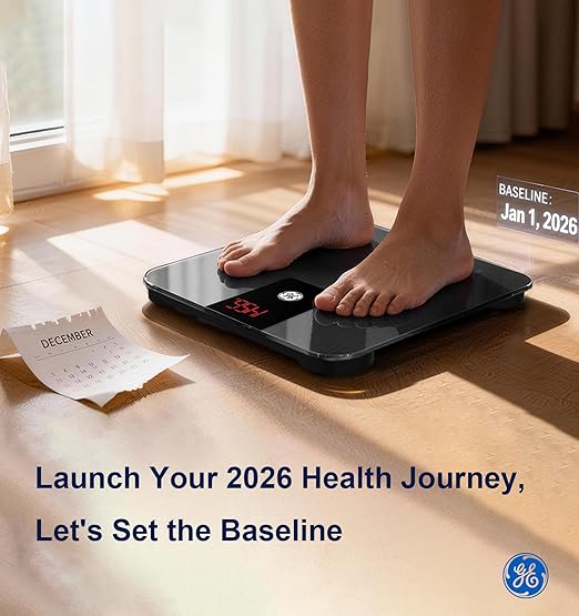 GE Bathroom Scale for Body Weight, Digital Weight Scales 500lb Heavy Duty Measuring Device for People Accurate BMI Weighing Machine with Bluetooth, Black