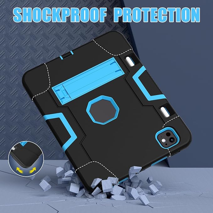 Tablet case for iPad Pro 11 Inch 2024 (5th Gen)Hard PC Soft Silicone Protective Kickstand tab Case for iPad Pro 2024 11 (Model: A3006/A2836/A2837) Pencil Holder Kickstand Cover Black