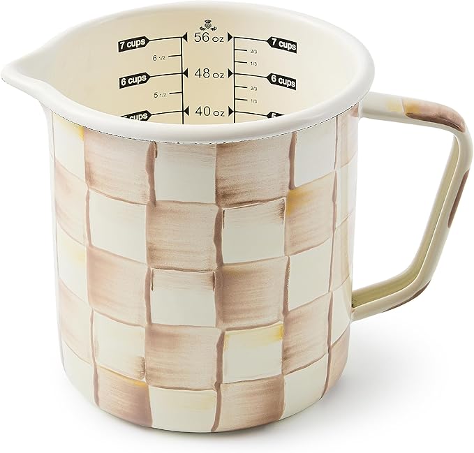 MACKENZIE-CHILDS Enamel Measuring Cup, Brown-and-White Mocha Check