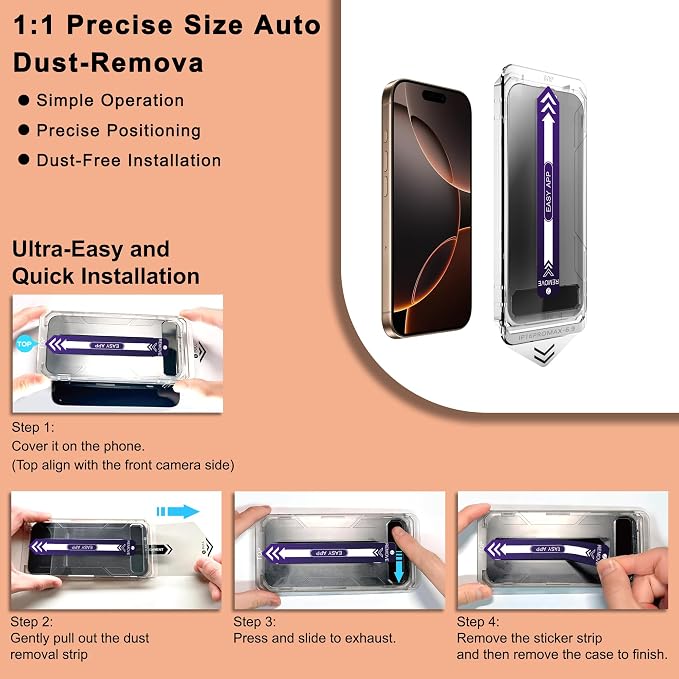 2 Pack Privacy Screen Protector for iPhone 16 Pro Max 25° Anti-Spy Tempered Glass 9H Hardness Anti-Fingerprint Auto-Alignment Bubble-Free Case Friendly