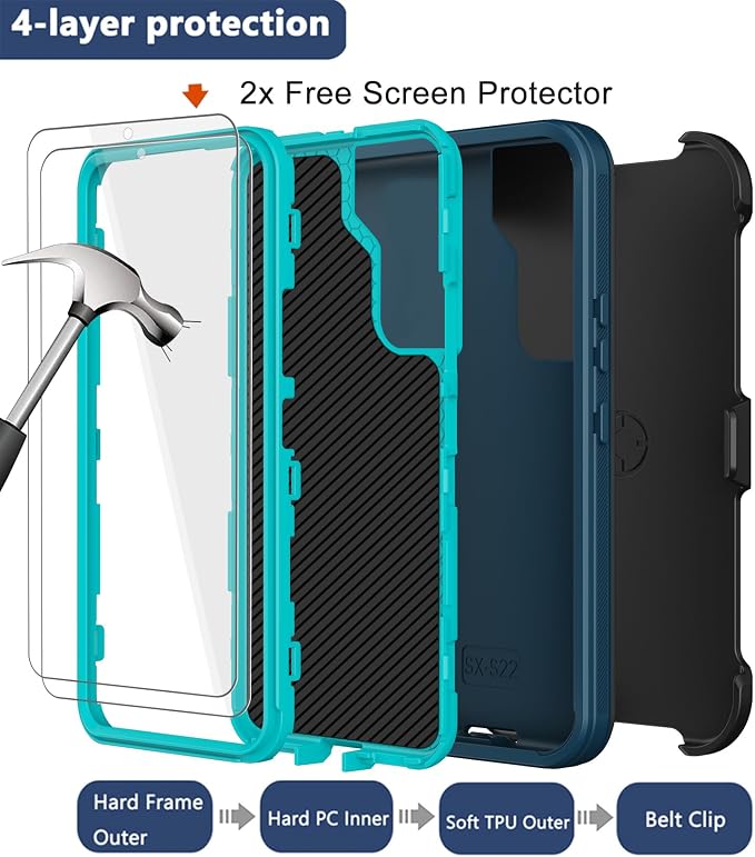 for Samsung Galaxy S22 Plus Case with Belt Clip Holster 2X Screen Protector [Military Grade Protection] Heavy Duty Full Body Shockproof Rugged Protective Cover for Samsung S22 Plus 5G Black