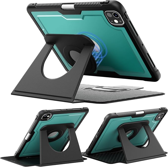 Miimall Leather Case for iPad Pro 13 Inch 2025/2024(M5/M4) with Pencil Holder [Magnetic Back Cover] [Multi-Angle Landscape&ampPortrait Viewing] [360°Rotating Magnetic Stand] Non-Slip Folio Cover Bl