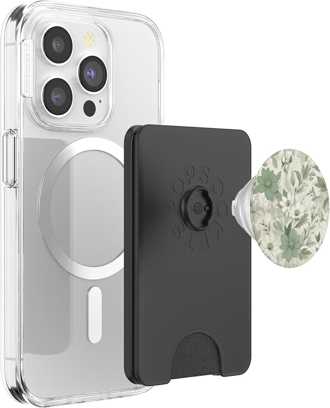 Sage Green Floral Pattern PopSockets PopWallet for MagSafe