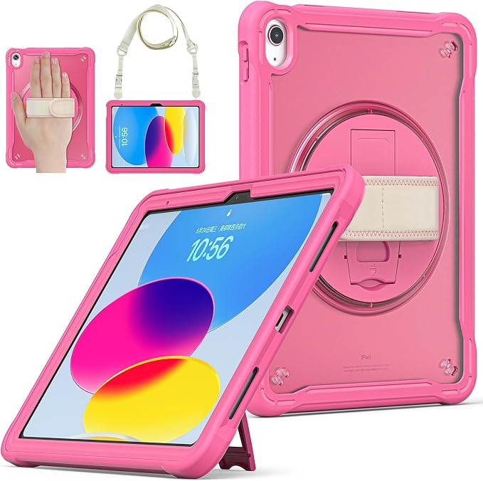 ZenRich Shockproof Case for iPad (A16) 11th/10th Generation Black | Pencil Holder 360° Rotating Kickstand Hand Strap Adjustable Carrying Strap Heavy Duty Rugged