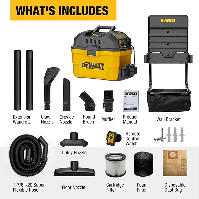 DEWALT Portable 6 Gallon 5 Horsepower Wall-Mounted Garage Wet Dry Vacuum Cleaner DXV06G