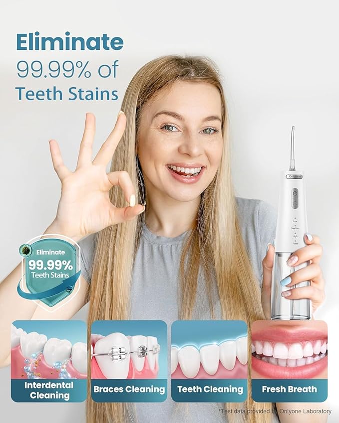 Onlyone Rechargeable Cordless Water Flosser with Adjustable Water Pressure for Daily Oral Care, Power Dental Flosser for Home and Travel Use, Portable Oral Irrigator for Sensitive Gums and Braces Care