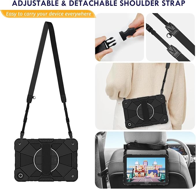 DreamerX for Samsung Galaxy Tab Active5 Pro 2025/Active 4 PRO/Active PRO 10.1 Case Heavy Duty Rugged Shockproof Drop Protection Cover with 360 Rotating Stand Handle Hand Strap Shoulder Strap Black